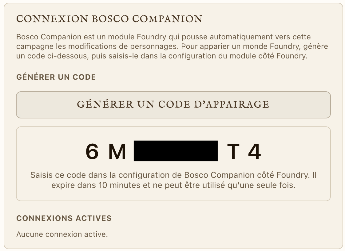 Cadre affichant un code d'appairage à 8 caractères